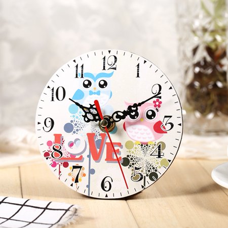 1Pc Antique Creative Vintage Owl Pattern Round Wooden Wall Clock Home Office Decoration #3