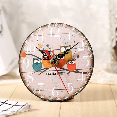 1Pc Antique Creative Vintage Owl Pattern Round Wooden Wall Clock Home Office Decoration #7