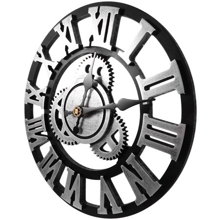 1PC Creative 3D Gear Wall Clock Retro Fashion Wall Decorative Hanging Clock Art Decor for Home Office Living Room Bedroom (Silver, Rome, 30cm)