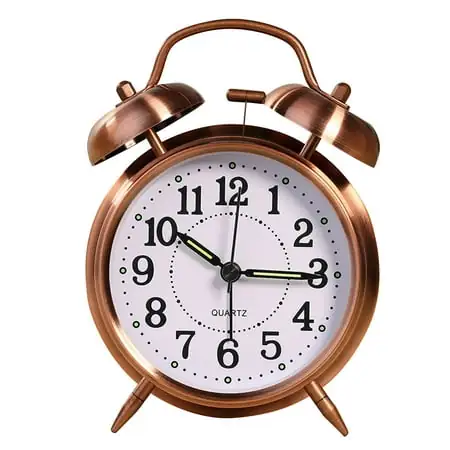 1PC Double Bells Alarm Clock Metal Plated Shell Table Clock Luminous Clock Mute Clock for Home Office Bedroom Without Battery (Copper)