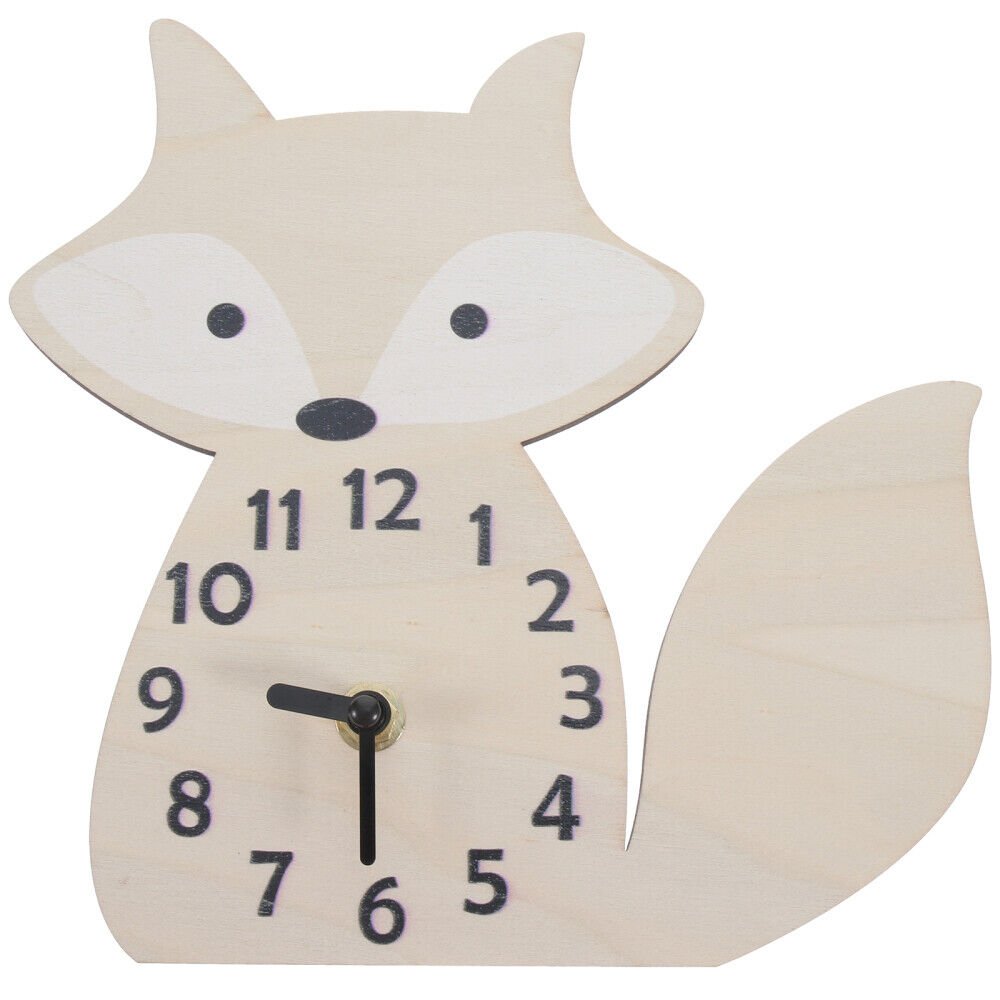 1PC Fox Shaped Wall Clock Funny Battery Operated Kids Wooden Room Wall Clock
