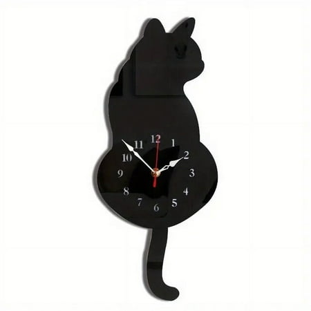 1pc Whimsical Black Cat Pendulum Wall Clock with Moving Tail - Fun and Unique Home Decor for Living Room Office Café and Bedroom