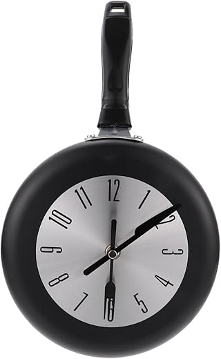 1 Set pan Wall Clock Mute Hanging Movement Clock Coffee Wall Clocks for Kitchen Roman Numerals Clock Frying pan Wall Decor Outdoor Clock Funny Hanging Clock 3D Plastic Rome Small