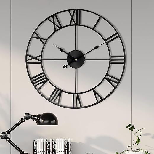 1st owned Large Wall Clock Silent Non-Ticking Roman Numerals Vintage Battery Operated (24 inch,18inch,16inch) Farmhouse Wall Clock for Living Room, Bedroom, Kitchen, Cafe Decor-Black 40CM