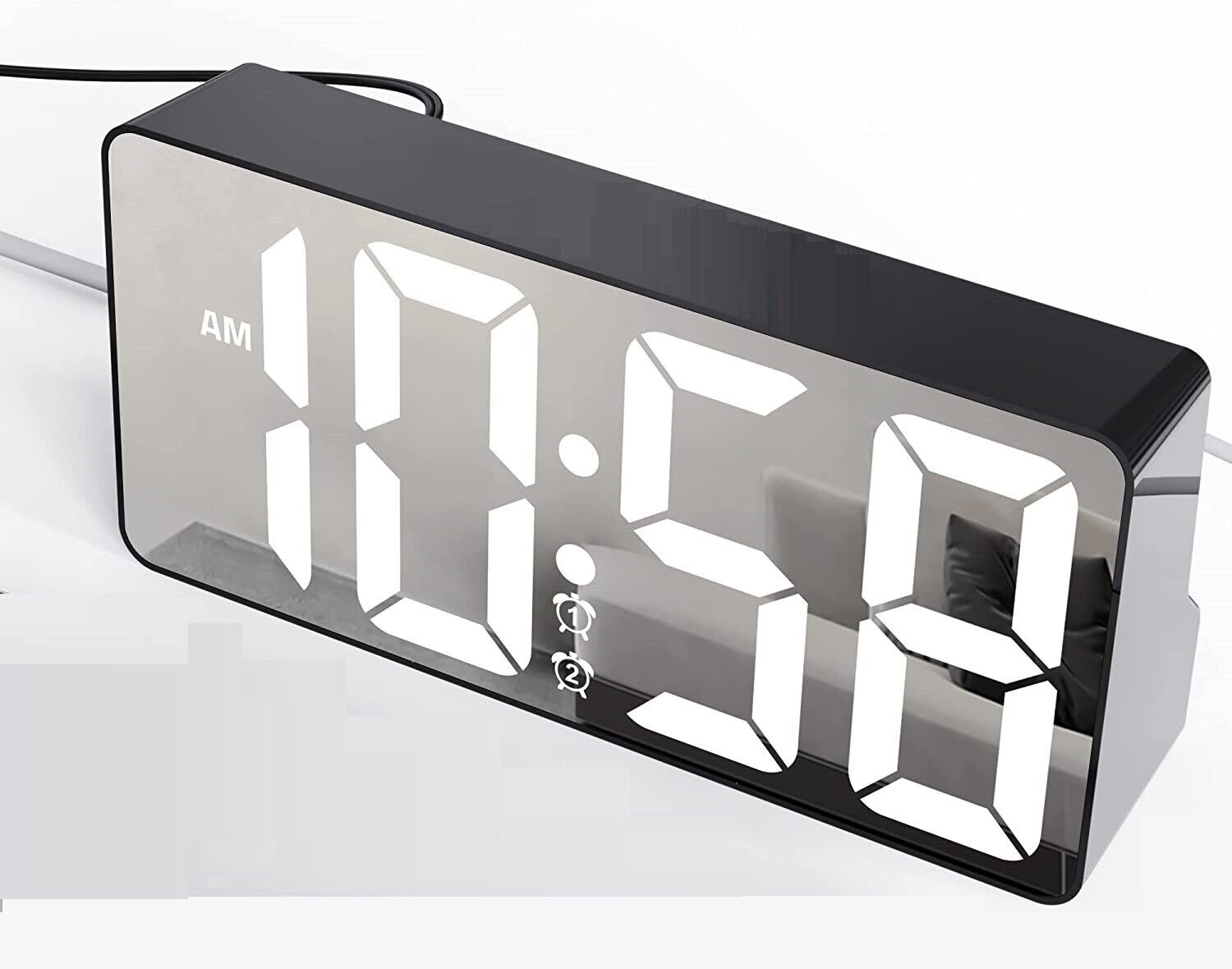 1X Digital LED Desk Alarm Clock Large Mirror Display USB Snooze Temperature Mode