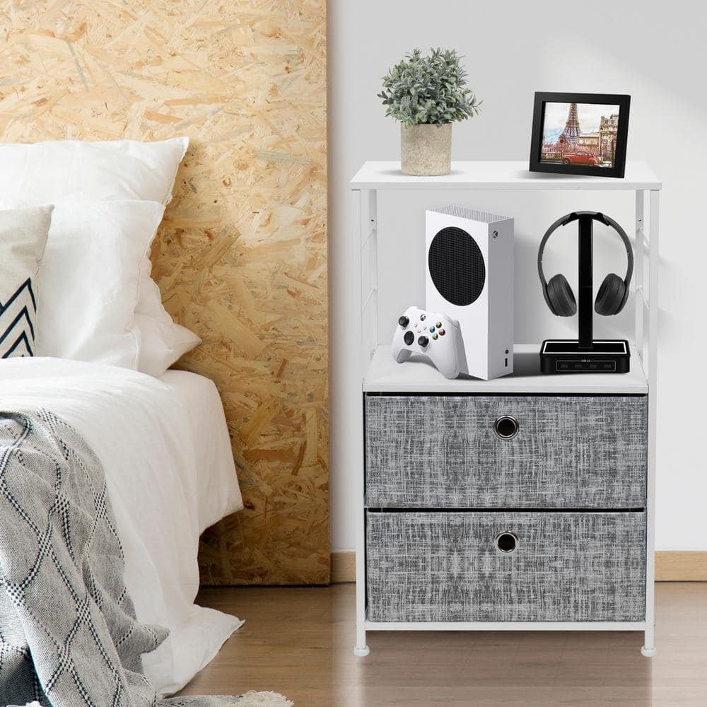 2-Drawer Gray White Nightstand 33.75 in. H x 21.62 in. W x...
