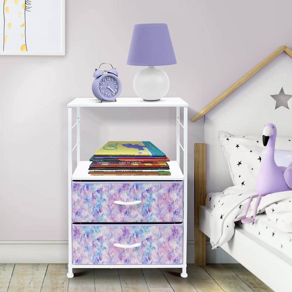 2-Drawer Tie-Dye Purple Nightstand 33.75 in. H x 21.62 in. W x...