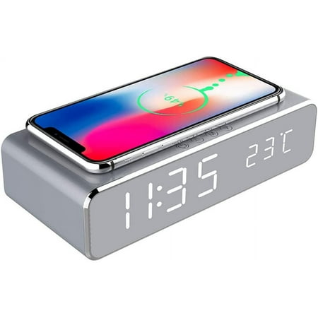 2-In-1 Led Alarm Clock With Qi Charger And Thermometer For Iphone Xs Max, Xs, Xr, X, 8, 8 Plus, Samsung Galaxy S9, S9 Plus And All Qi Devices With Charging Function