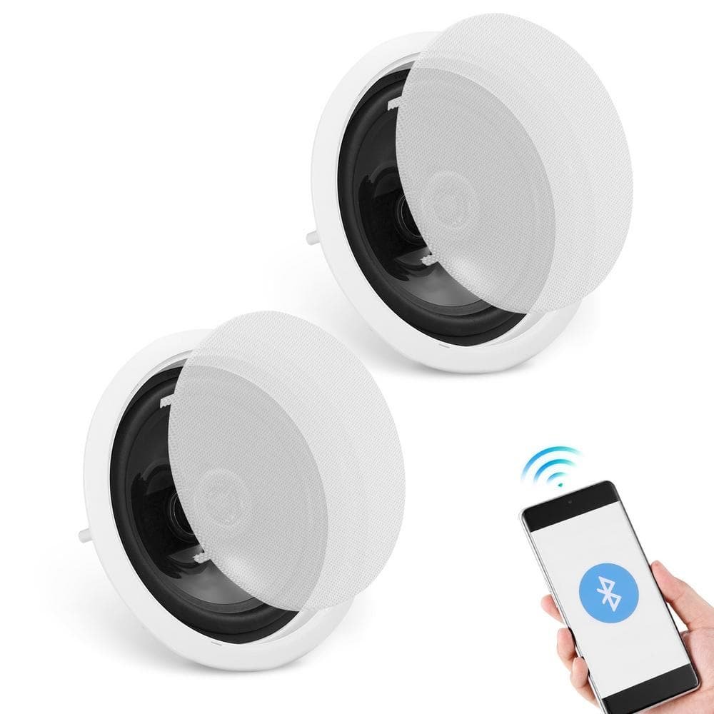 2-Pieces 6.5 in. Bluetooth in Ceiling Speakers 150-Watt Flush Mount Ceiling &...