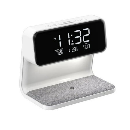 2024 3 In 1 Bedside Lamp Digital LCD Screen Alarm Clock Display Bedroom Night light Wireless Phone Charger Charging Station