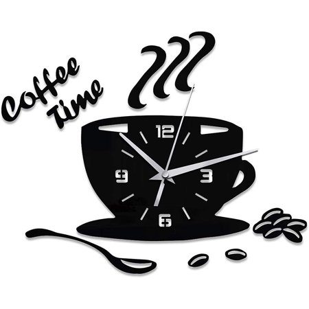 2024 Acrylic Wall Clocks Coffee Time Cup Clock Battery Operated Large Clock For Office