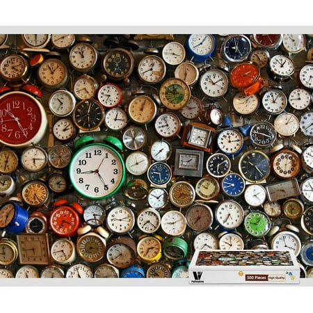 20.6 X 15.1 Inch,Hard Wooden in Box Famous Paintings Bright Colorful - Watches Alarm Clocks Time Counter - 500 Piece Jigsaw Puzzle