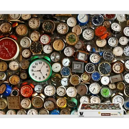 20.6 X 15.1 Inch,Hard Wooden in Box Famous Paintings Bright Colorful - Watches Alarm Clocks Time Counter - 500 Piece Jigsaw Puzzle