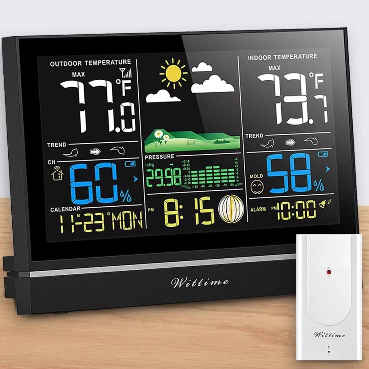 2076B Weather Station with Atomic Clock Wireless Indoor Outdoor Thermometer Temp