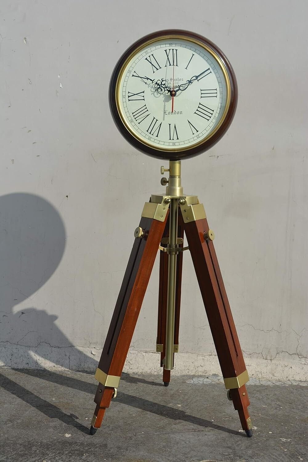 20 Inch Brown Wood Grandfather Style Floor Clock with Roman Numerals - Vintage