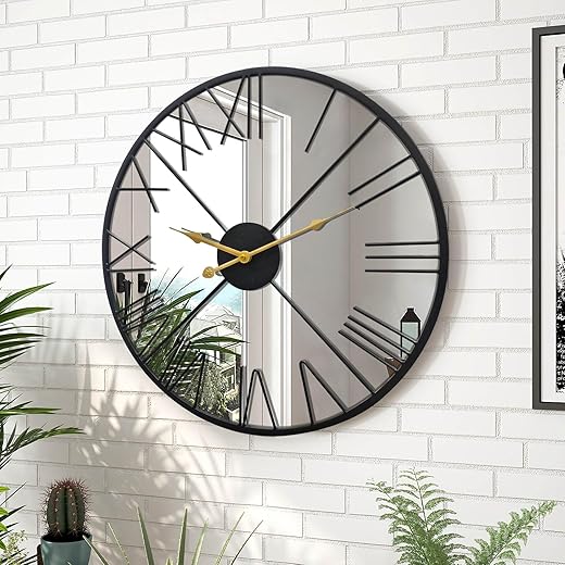 20inch Large Mirror Wall Clock Decorative Metal Wall Clocks for Living Room Decor Modern Wall Decoration for Bedroom, Dining Room,Office