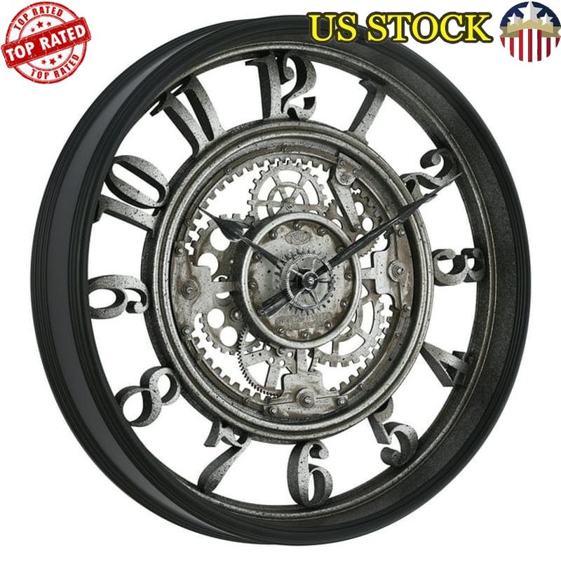 20 Inch Rustic Metal Gear Wall Clock Indoor Decor Steampunk Industrial New
