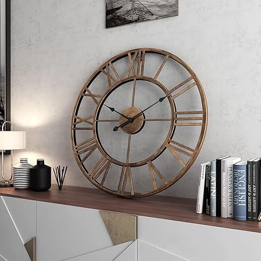 20 Mute Retro Wall Clock, Roman Numerals Art Creative Clock Vintage Silent Metal Clock Industrial Gear Clock, Silent Non Ticking Large Round Decorative Clock for Living Room, Kitchen, Home, Loft