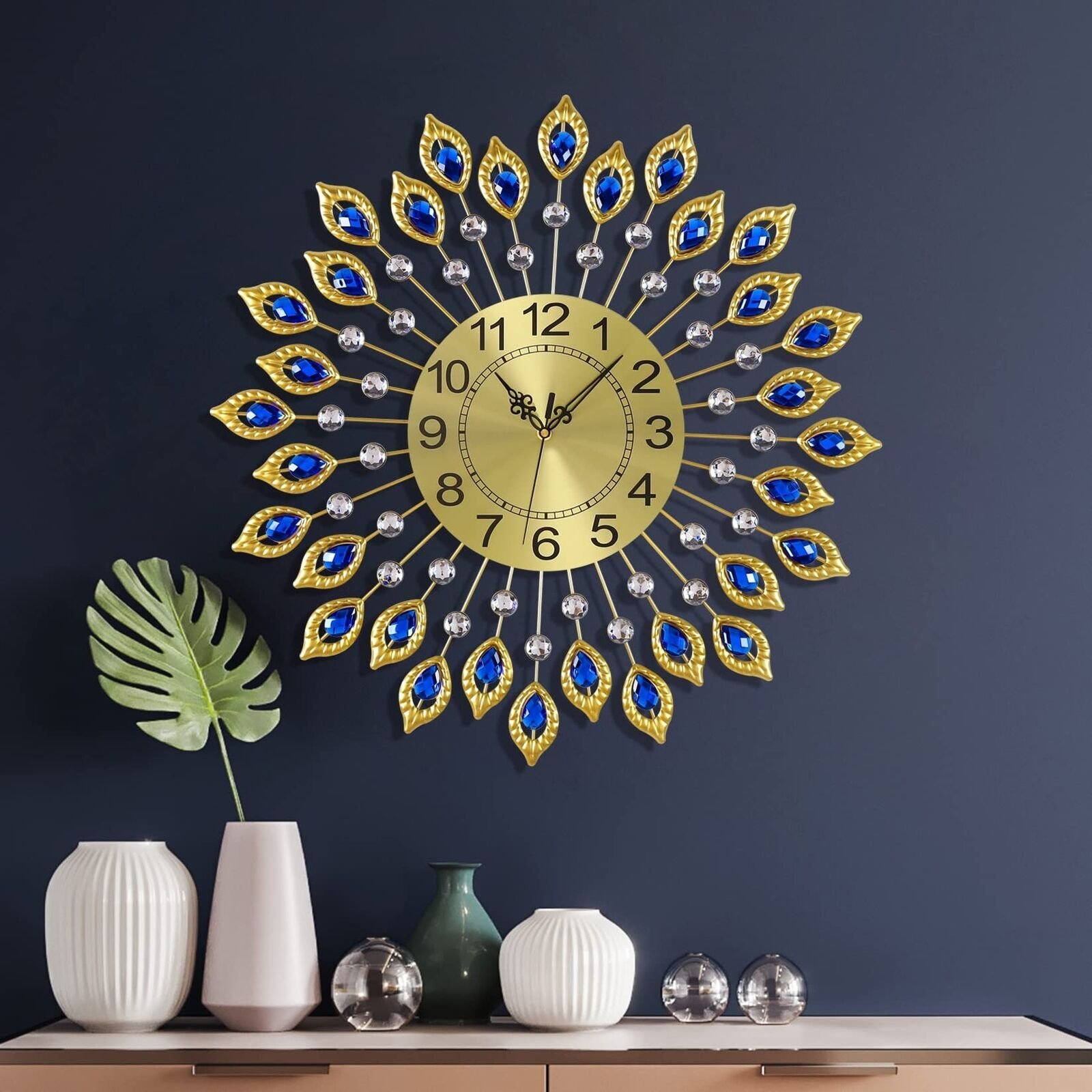 21.2 Inch Gold Large Wall Clocks for Living Room Decor,Elegant 3D Modern Wall...