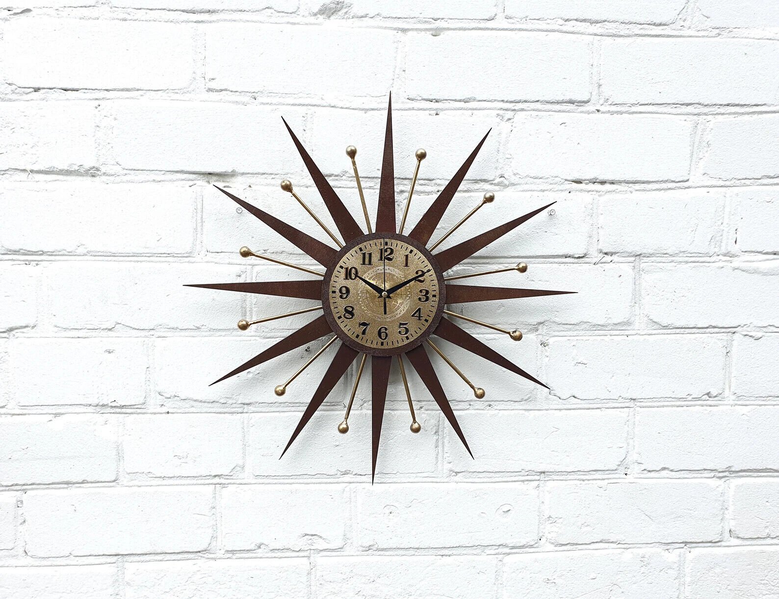 22"George Nelson Wall Clock Sunburst Gold Or Antique Gold Vintage Modern 1970s