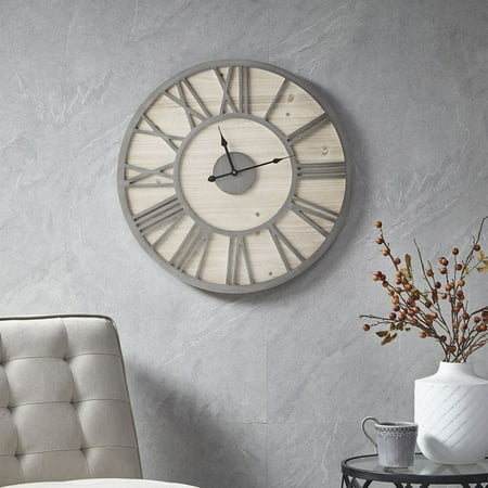 23.6-Inch Large Wall Clock, Battery Operated, Retro Roman Numerals Indoor Quartz Clock with Back Hanger Hook, for Office, School, Living Room Decoration