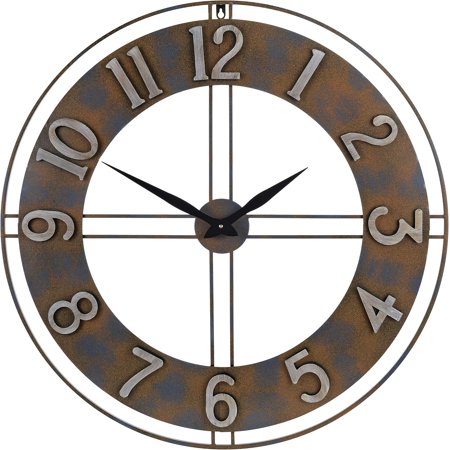 23.6-Inch Oversized Rustic Vintage Metal Silent Non-Ticking Battery Operated Decorative Wall Clock with Large Arabic Numerals