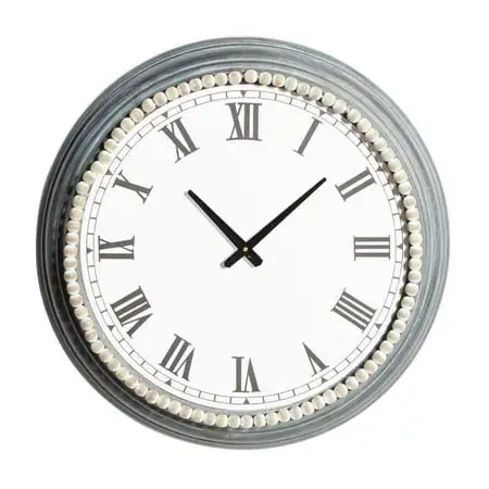 23 in. x 23 in. White Metal Wall Clock with Beaded Accents