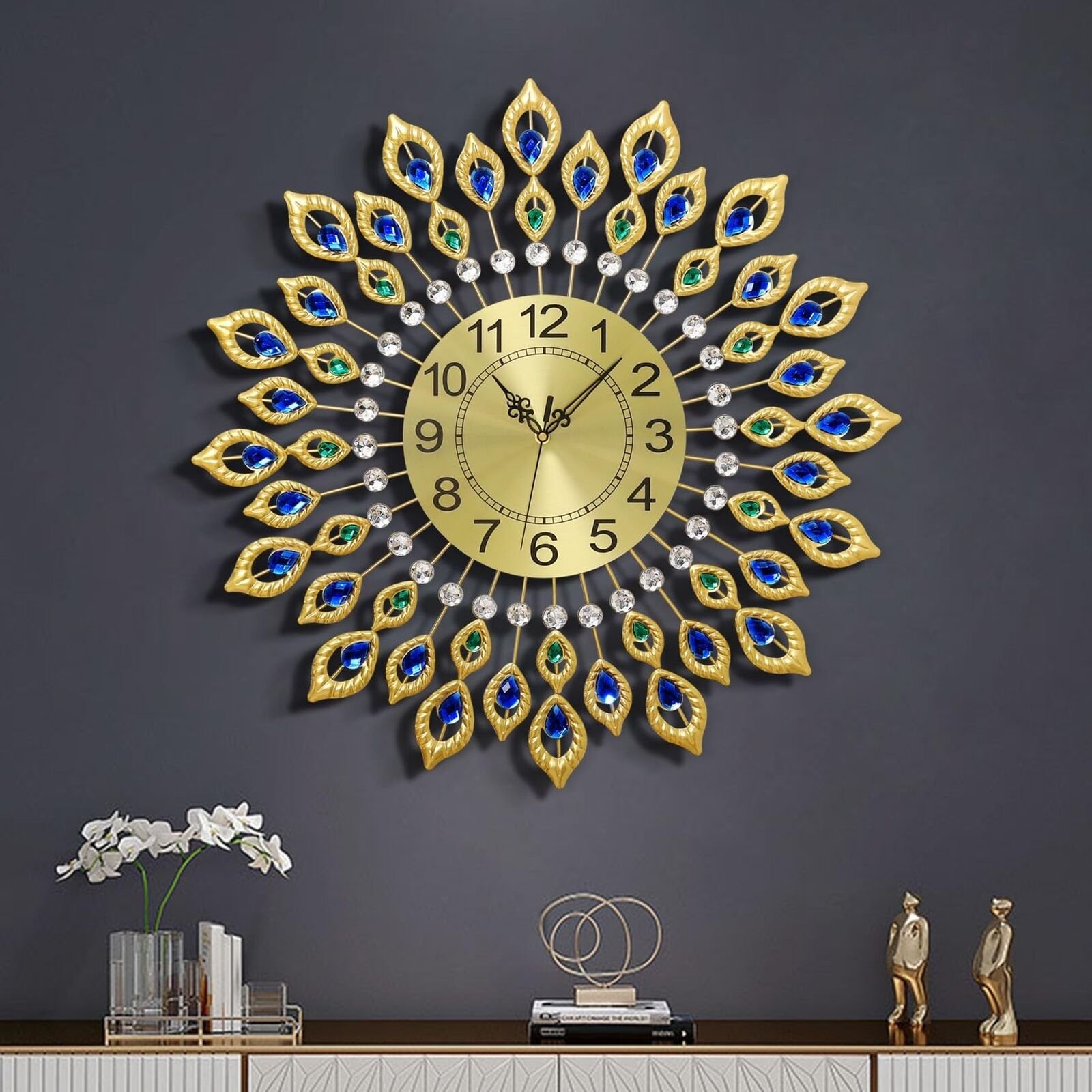 24.0 Inch Gold Large Wall Clocks for Living Room Decor,Elegant 3D Modern Wall...