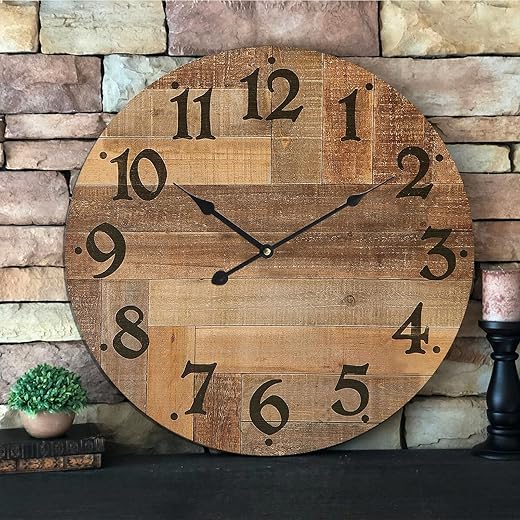 24 Inch Vintage Large Wooden Silent Wall Clock,Retro Battery Operated Nonticking Wall Clock Rustic for Living Room Bedroom Kitchen Farmhouse Dining Room Home Decor