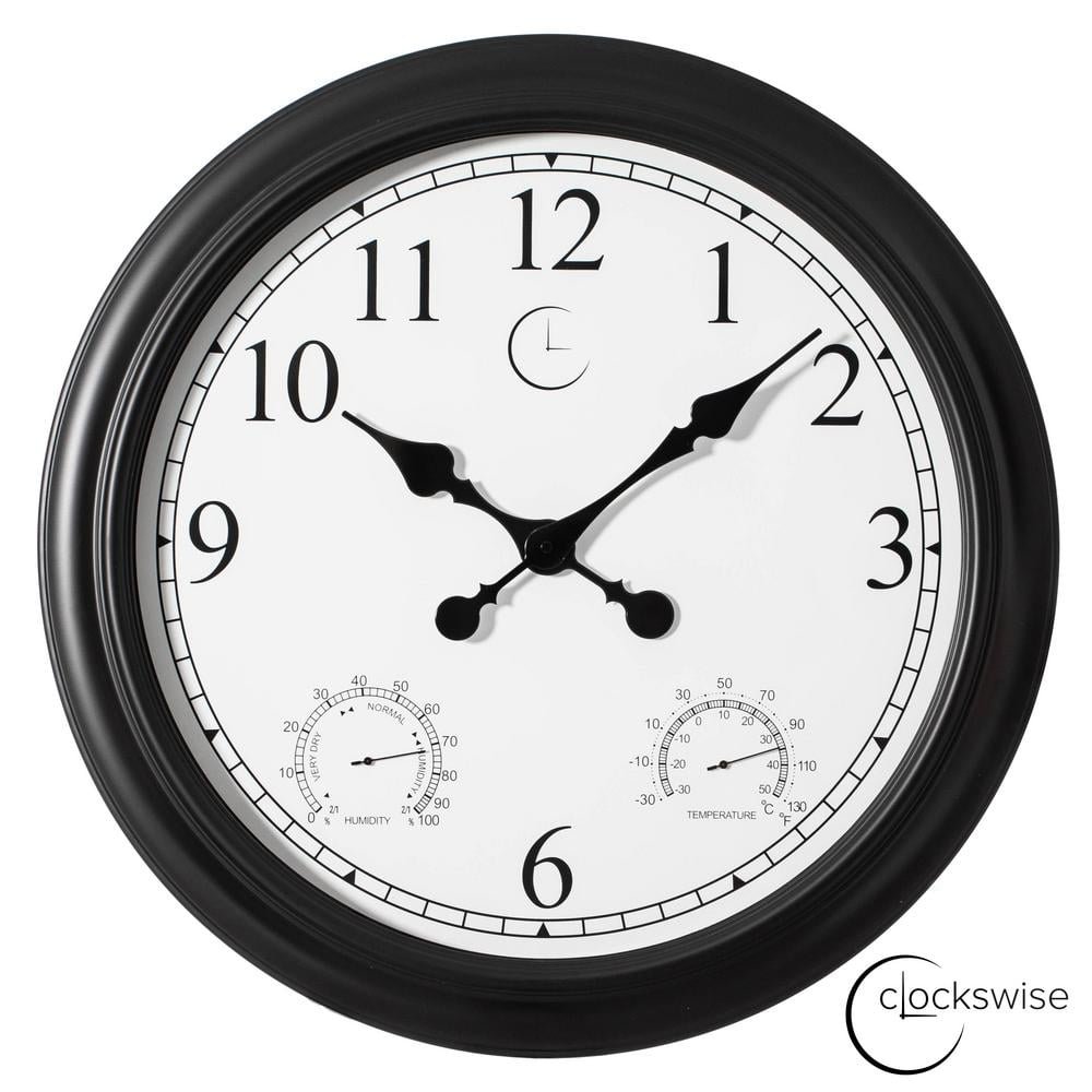 24 in. Large Outdoor Wall Clock Thermometer Combo, Waterproof Hygrometer Silent Battery-Operated...