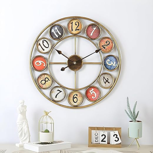 24” Metal Number Large Wall Clock, Mute Creative Vintage Silent Wall Art Clock Industrial Gear Clock, Indoor Silent Non Ticking Large Round Decorative Clock for Living Room, Kitchen, Home, Loft