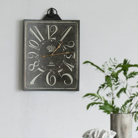 25.6 Retro Large Wall Clock Rectangular Iron Old-Fashioned Vintage Design Arabic Numerals Clocks Wall Decorative for Farmhouse, Kitchen, Office