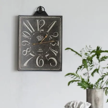 25.6 Retro Large Wall Clock, Rectangular Iron Vintage Numerals Clocks Wall Clock Decor