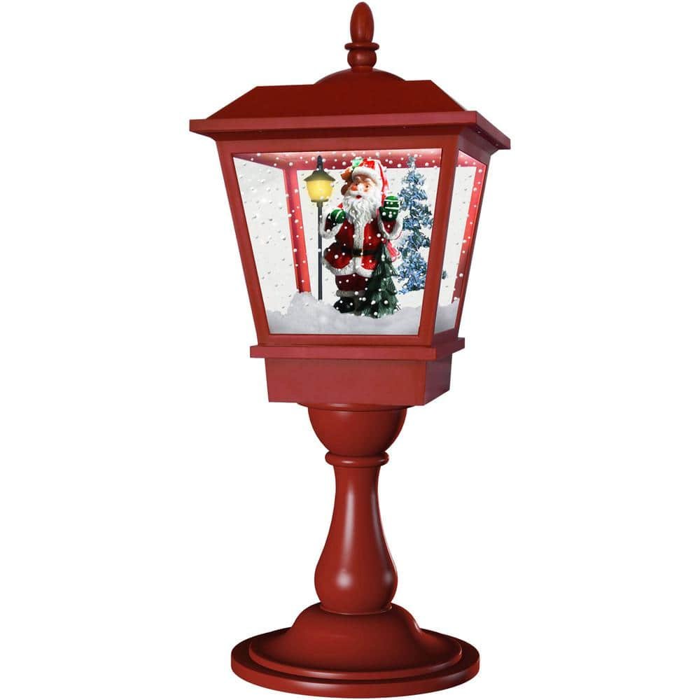 25 in. Musical Tabletop Lantern in Red Featuring Santa Scene and Snow...