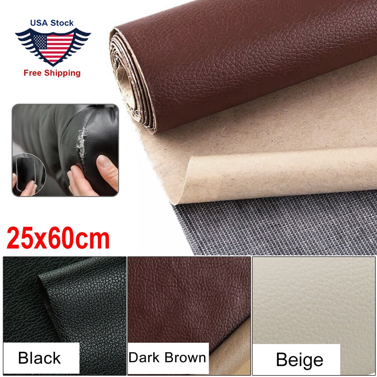 25X60cm Leather Repair Kit Filler Vinyl DIY Car Seat Patch Sofa Rips Holes US