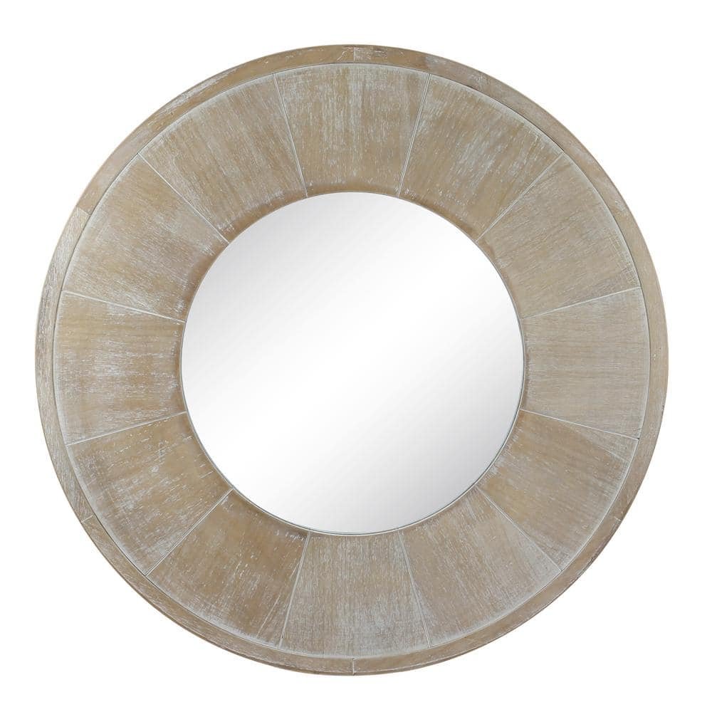 27.5 in. x 27.5 in. Rustic Round Wood Brown Wall Mirror