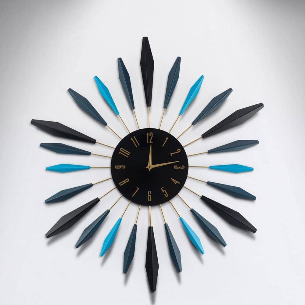 27.6 in. Black Large Mid Century Wall Clock