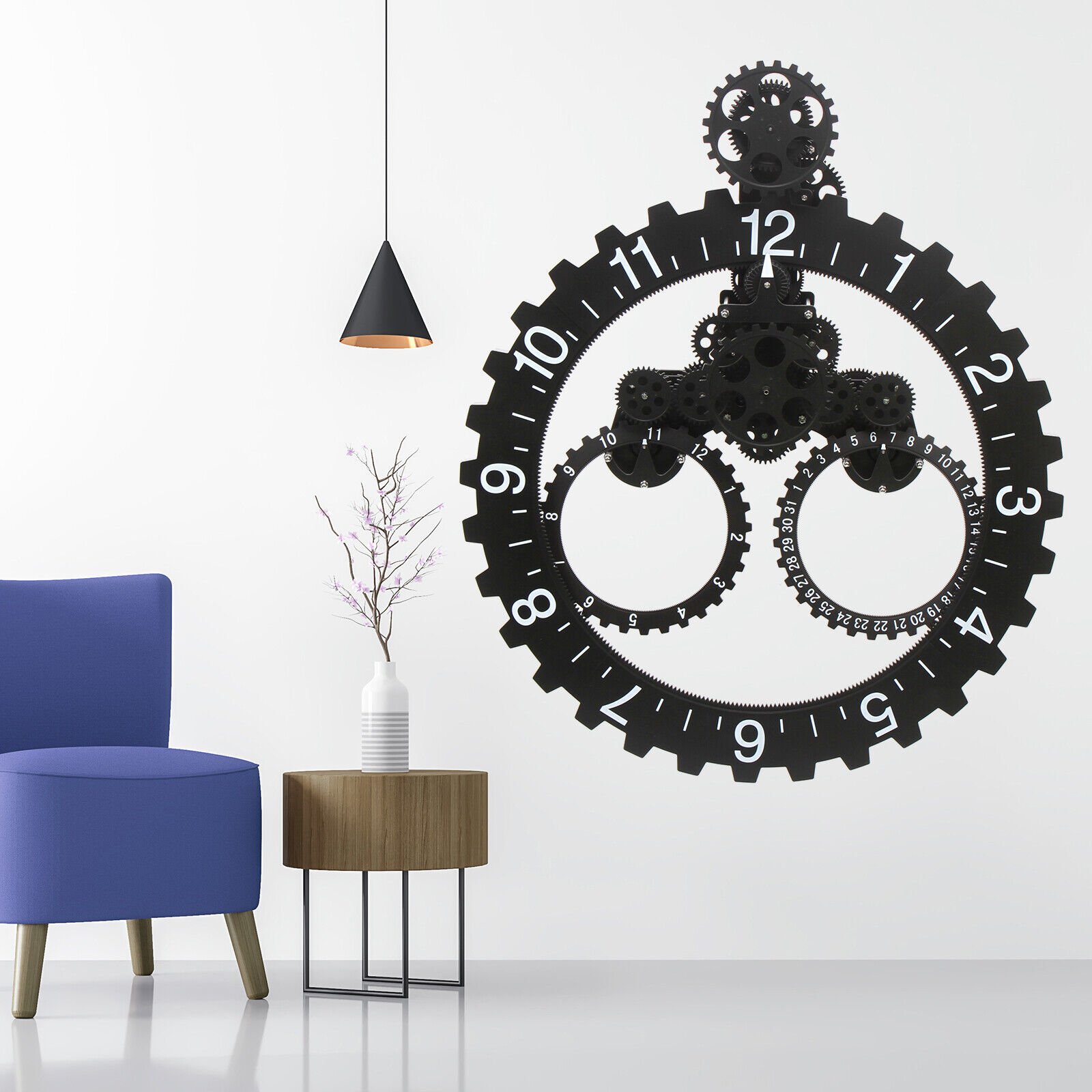 27" Large Industrial Metal Gear Wall Clock Mechanical Moving Gear Clock Decor US