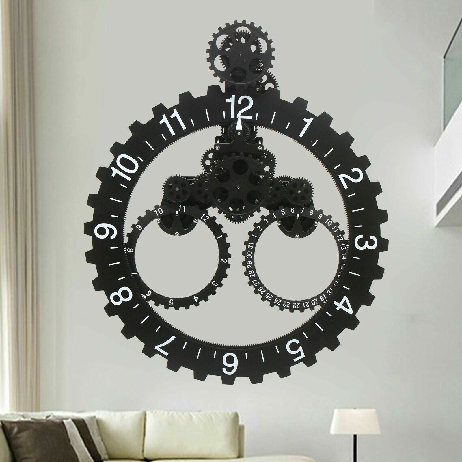 27" Mechanical Modern Design Wall Art Gear Clock Big Calendar Wheel Wall Clock