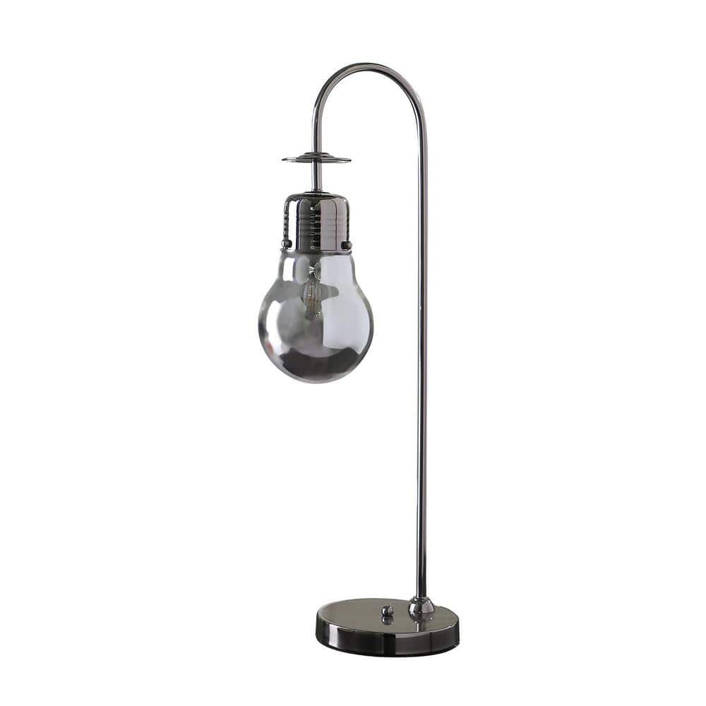 29 in. Black Chrome Metal Adan Edison Restorative Glass LED Downbridge Table...