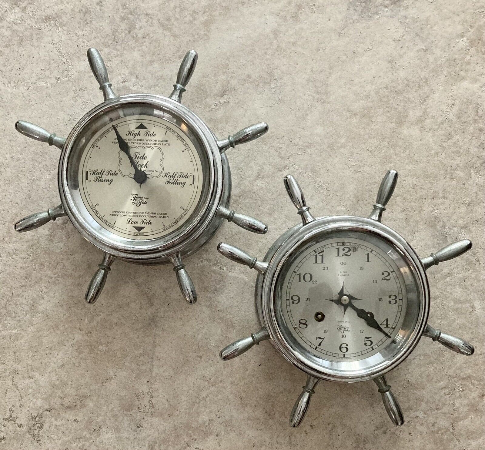 2 Chrome Time & Tide Inc Tide Clock Ship's Clock AS IS NOT WORKING Germany/Swiss