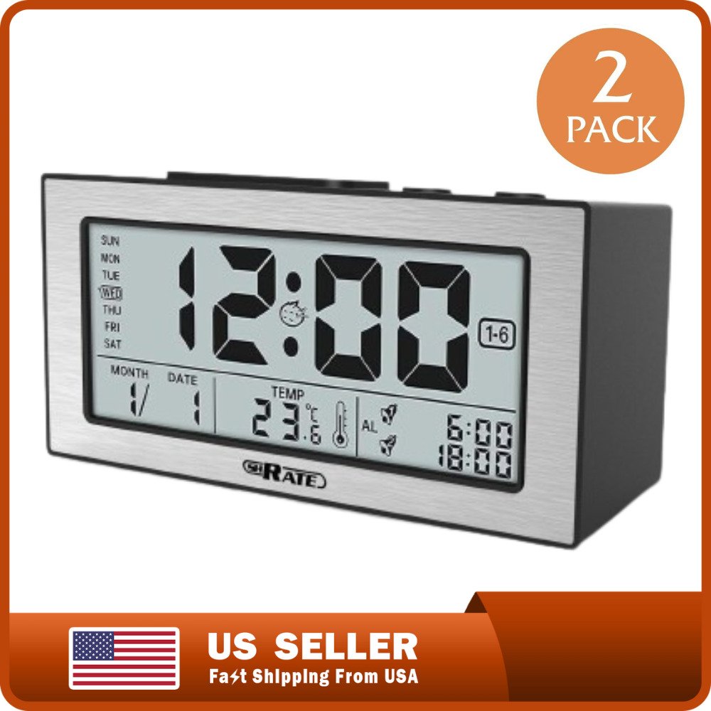 2 X Digital Alarm Clock for Bedrooms Night Alarm Clocks Desk Clock Large Display