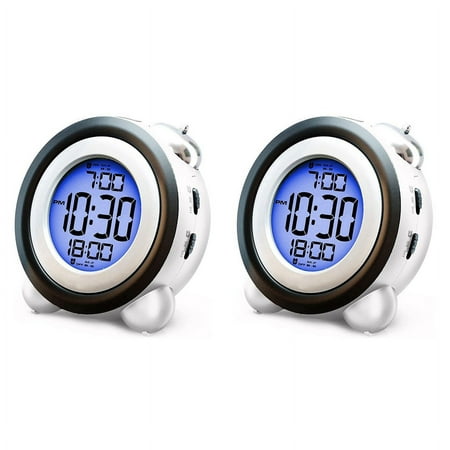 2X Digital Alarm Clock,Time Date Display Twin Bell Very Loud for Heavy Sleepers Dual Alarm Blue Backlight for Teens