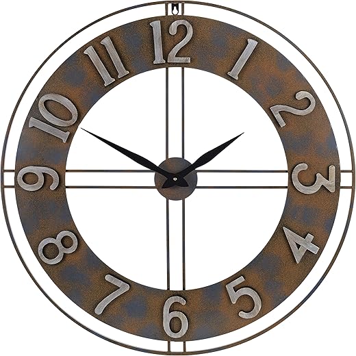 30-Inch Large Metal Decorative Rusty Wall Clock with Arabic Numerals