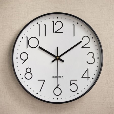 30cm Wall Pendulum Clock, Quartz Wall Clock, Silent Noiseless Clock with Oversized Numbers, for Living Room Bedroom Office Cafeteria Restaurant, European Retro (Black