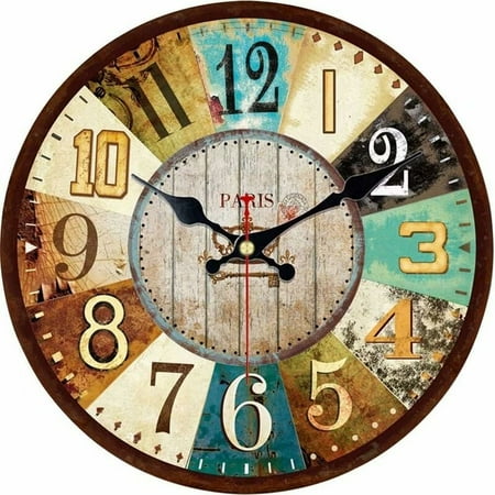 30CM Wooden Wall Clock Vintage Wall Clock Kitchen Wall Clock Silent Quartz Non-Ticking Decorative Vintage Colorful French for Bedroom Living Room Cafe Bar