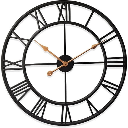 30 Inch Thicker Metal Large Wall Clock Home Decorative Industrial Clocks with Big Roman Numerals,Retro Oversized Clock for Living Room Decor,Battery Operated(Black-Roman)