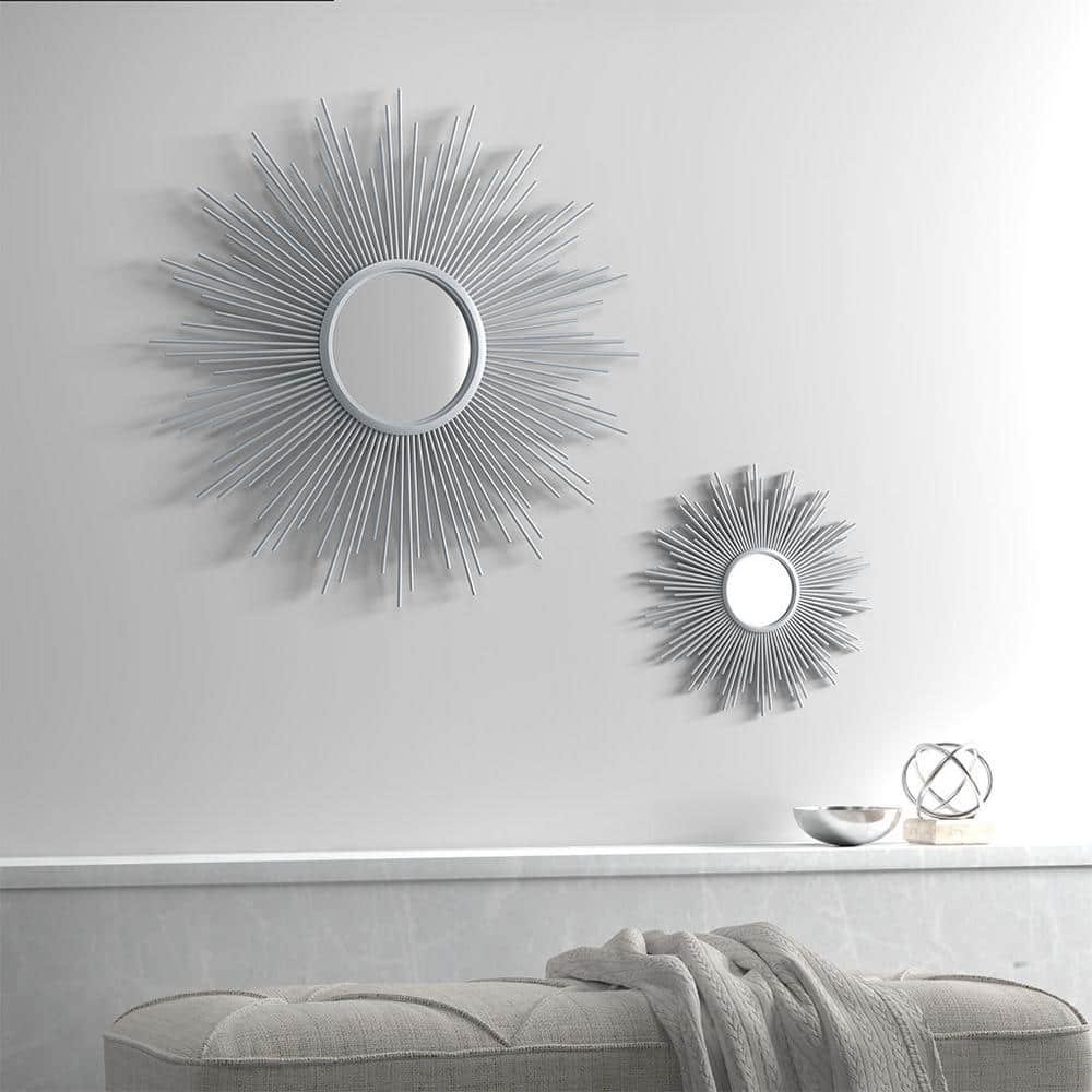 30 in. W x 30 in. H Round Metal Frame Silver Elegant...