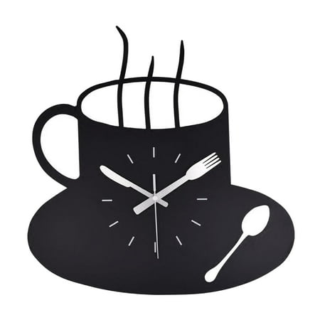 30x29cm Large Wall Clock, Coffee Cup Shape Clock with Large Roman Numerals, Indoor Silent Battery Operated Clock for Home, Living Room, Kitchen