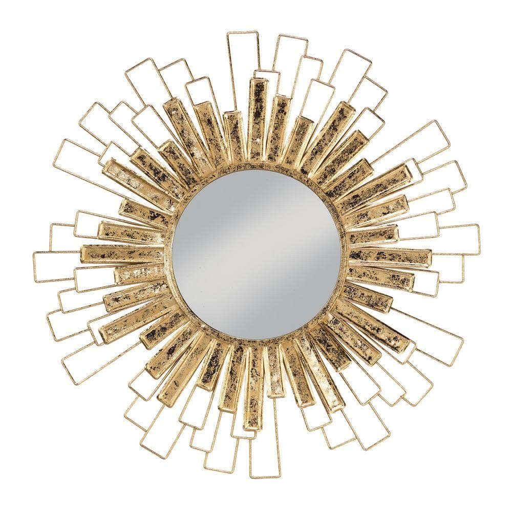 31.5 in. x 31.5 in. Classic Round Framed Gold Sunburst Wall Accent...